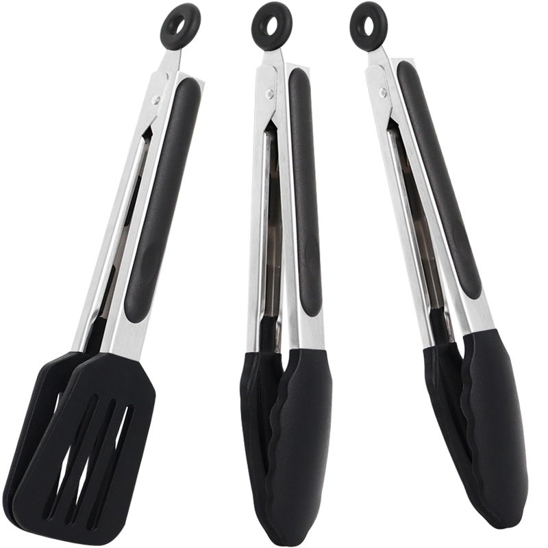 Pharamat 9 Inch Small Kitchen Tongs Set of 3  Silicone Cooking Tongs with Silicone Tips and Stainless Steel Handle  Silicone Tongs for Cooking  Serving - Image 1